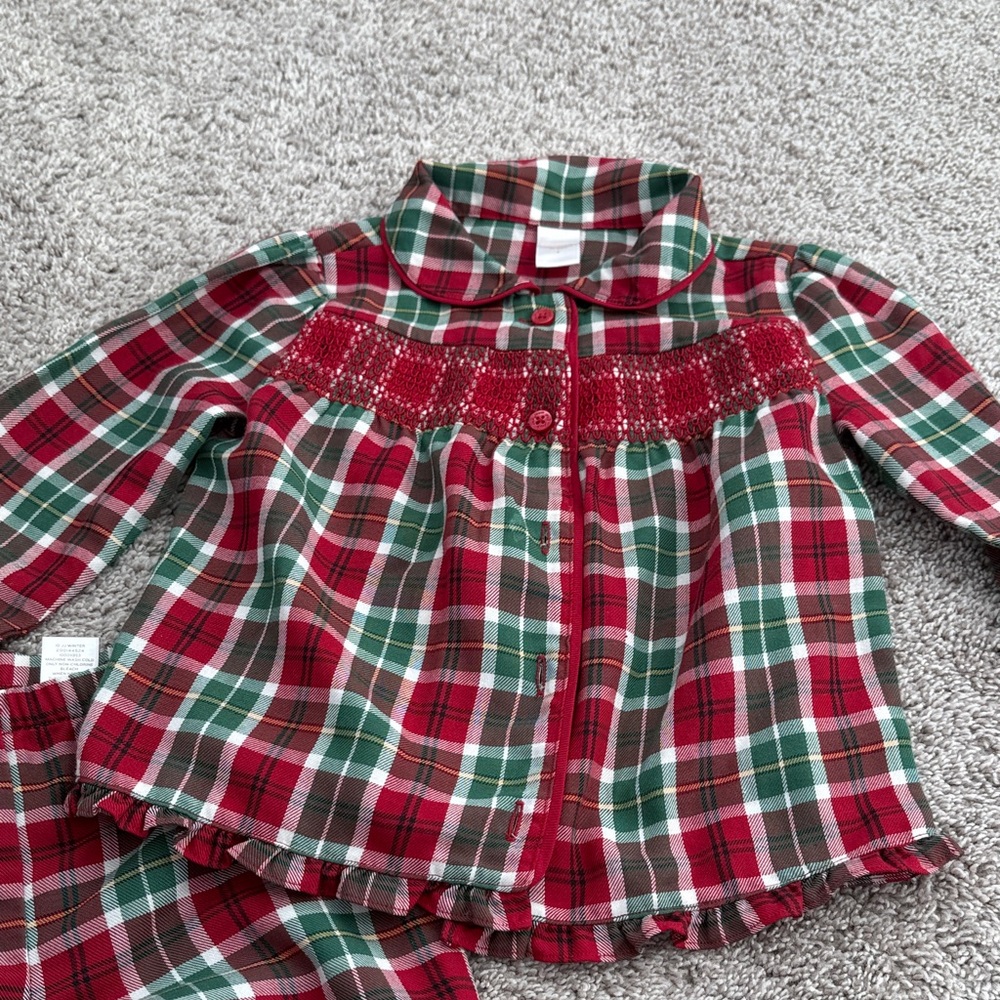 Janie and Jack Red and Green Plaid Kids Pajamas